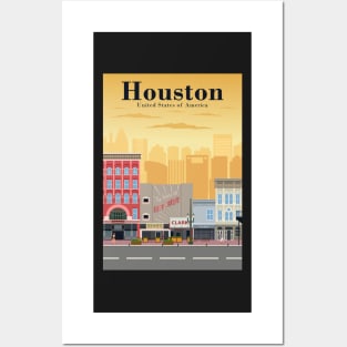 Houston travel poster in a vintage and minimal retro style Posters and Art